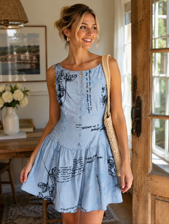 ASOS Dresses & Skirts - NWT ASOS Linen Cotton Light Blue Floral Print Sleeveless Sundress Medium Summer